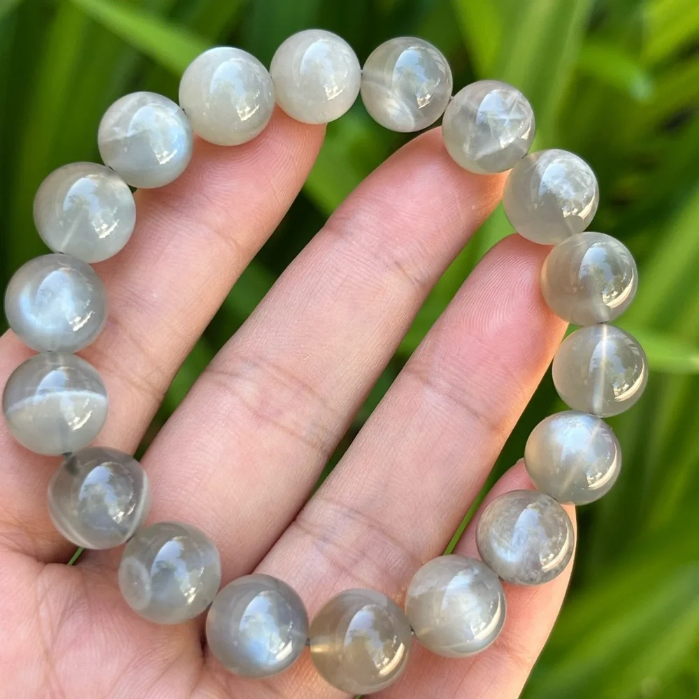 11mm‎ stretchable flashy silver moonstone bracelet 0177